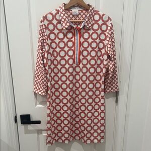 Gretchen Scott Designs White & Orange Circular Geo Polo Dress Size Medium